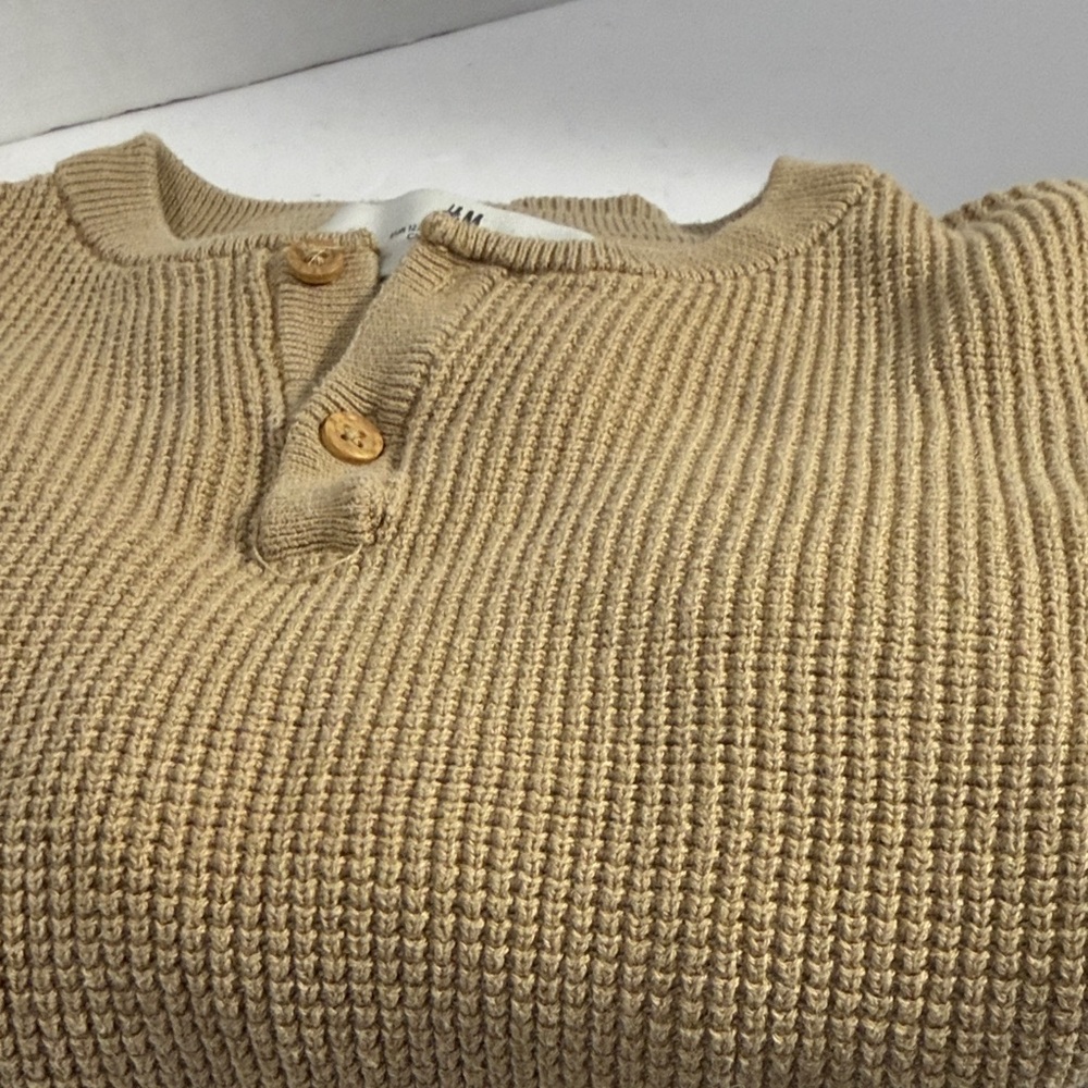 H&M Camel Ribbed Henley Sweater